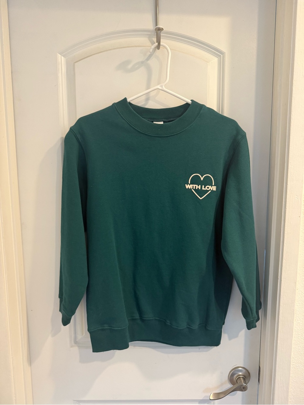 teeki Forest Green Crewneck Sweater with 'With Love' Heart